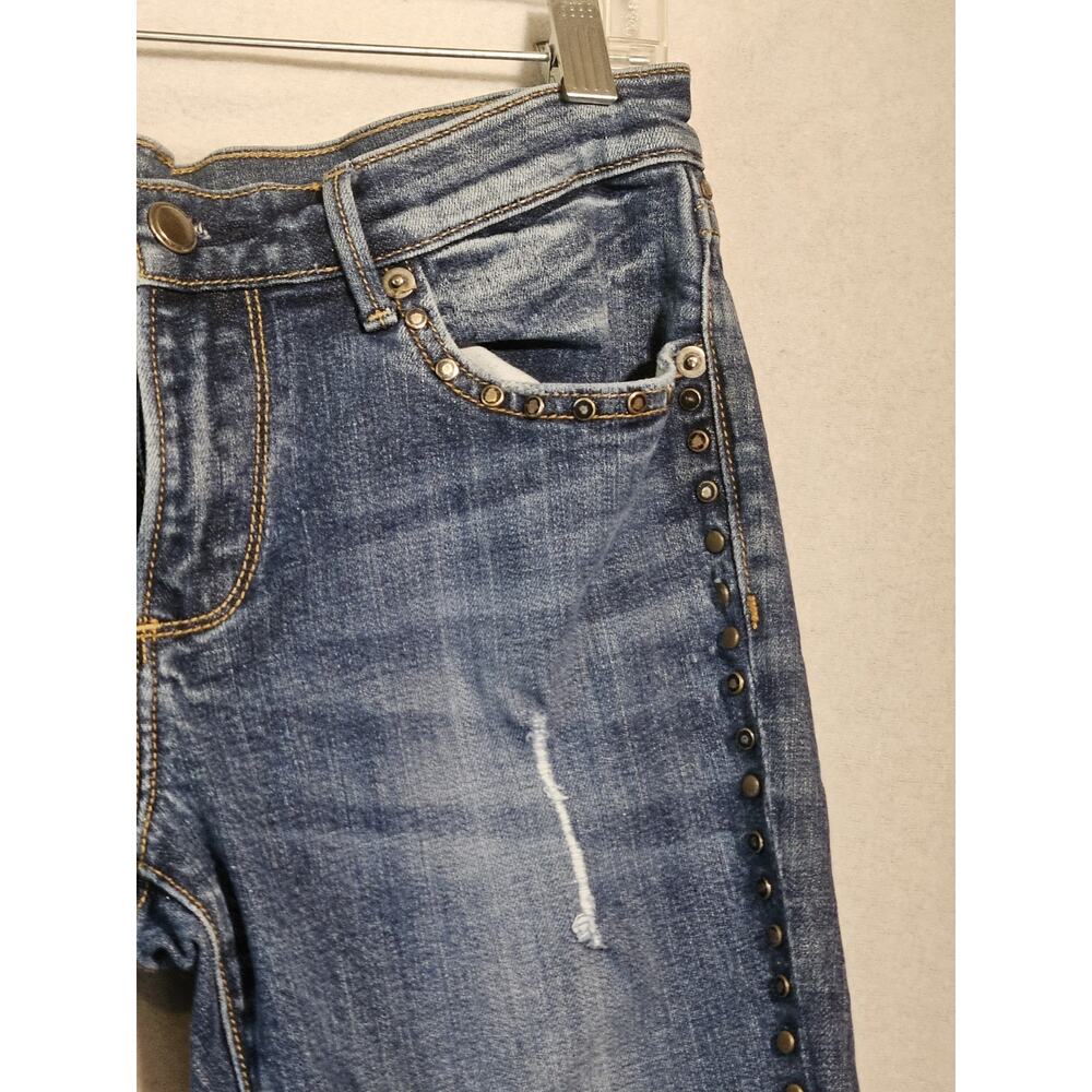 GRAY Saks Fifth Avenue Studded Skinny Jeans Medium Wash Distressed Women's - Picture 5 of 16